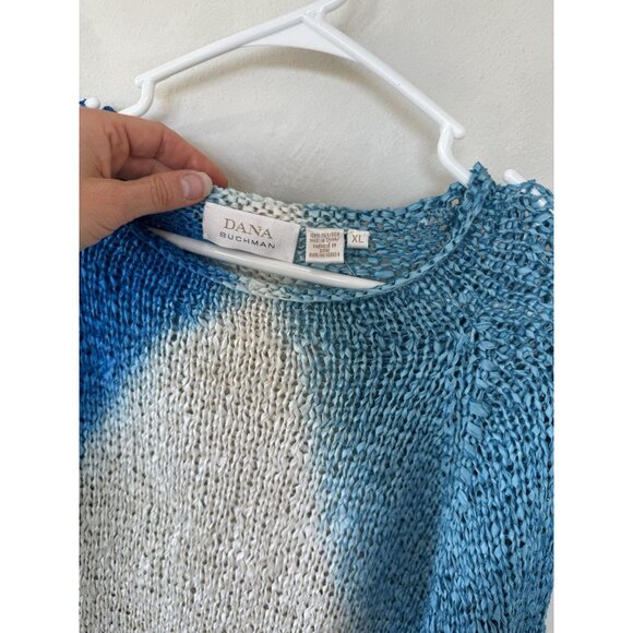 Dana Buchman Vintage 100% Silk Blue White Pullover Sweater Womens Extra Large XL - Picture 2 of 4